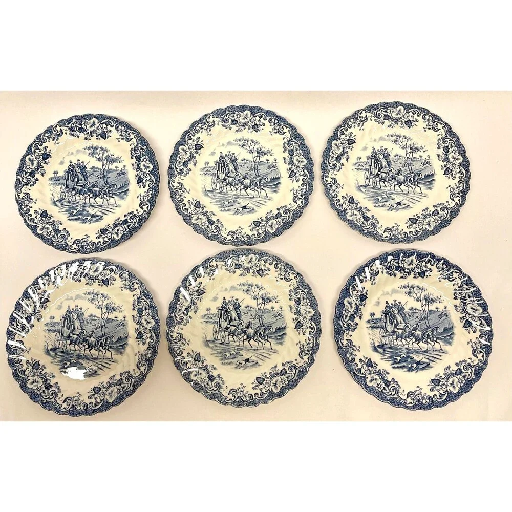 Johnson Brothers Blue Coaching Scenes Hunting Country Set (6) 6